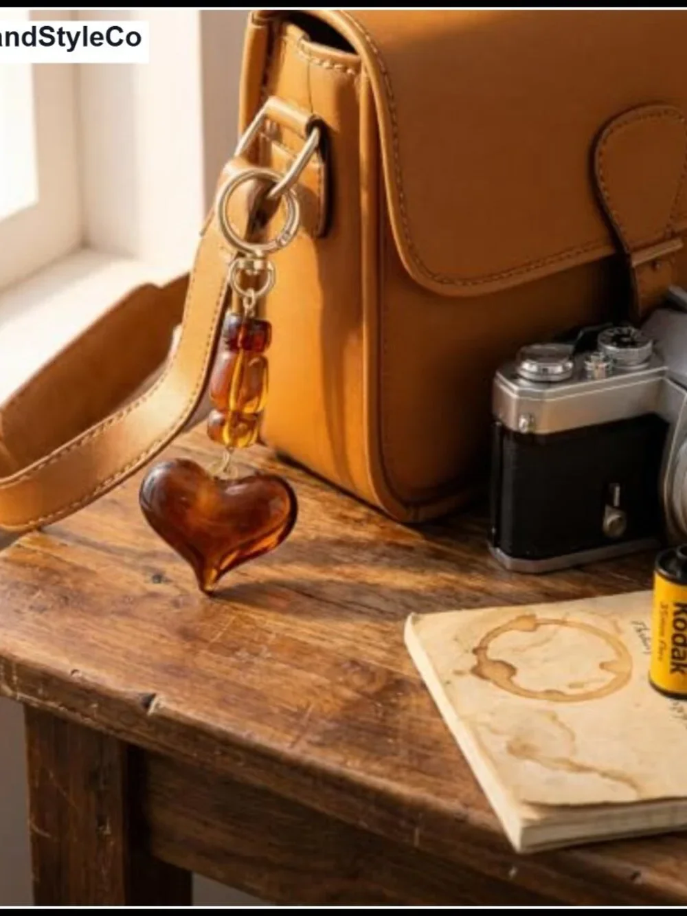 Tortoiseshell Resin Heart Bag Charm Gold Plated Keychain_5